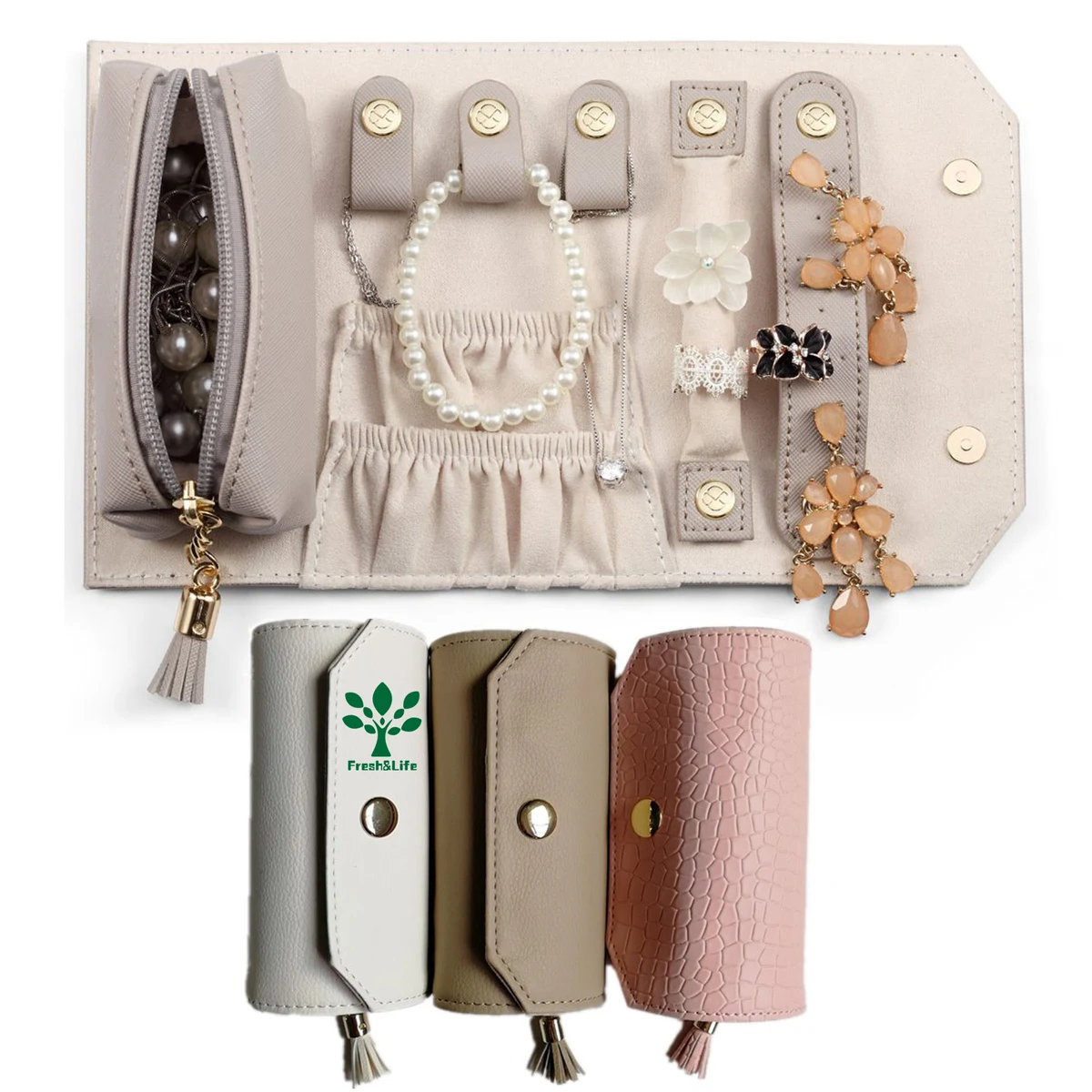 Small Travel Jewelry Roll Bag Organizer 1