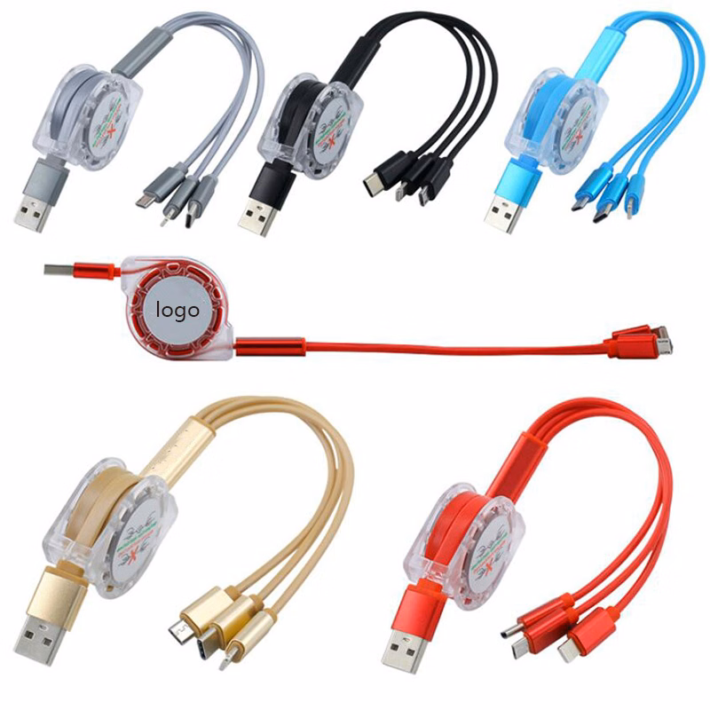 2.4A Fast USB Cable 3-in-1 Charge Cord with Type-C/Micro-USB/Apple Port