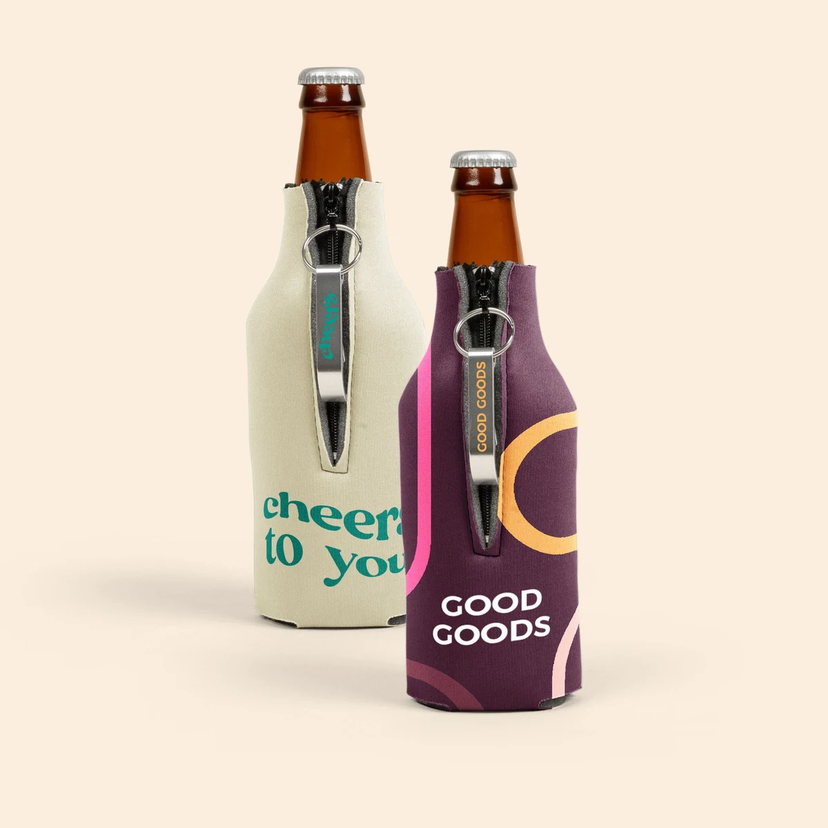 ZIPPERED BOTTLE COOLIE WITH IMPRINTED BOTTLE OPENER 1