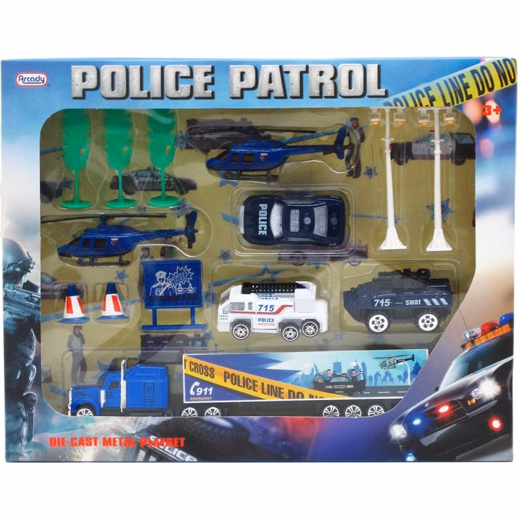 Diecast Police Car Sets - Blue 14 Pc