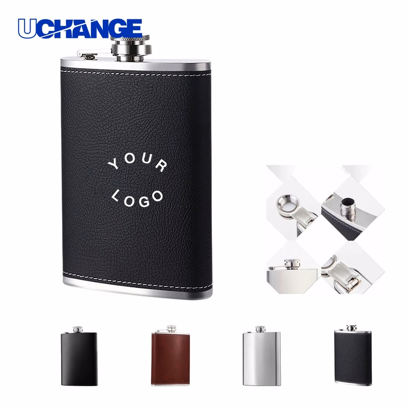 Stainless Steel Flask Bottle with Faux Leather Cover