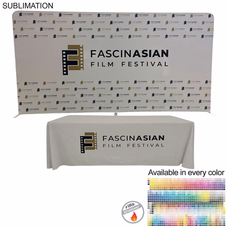 Tradeshow Booth Package Supreme, 15' EuroFit Tension Fabric Wall Display and PREMIUM 8' Tablecloth