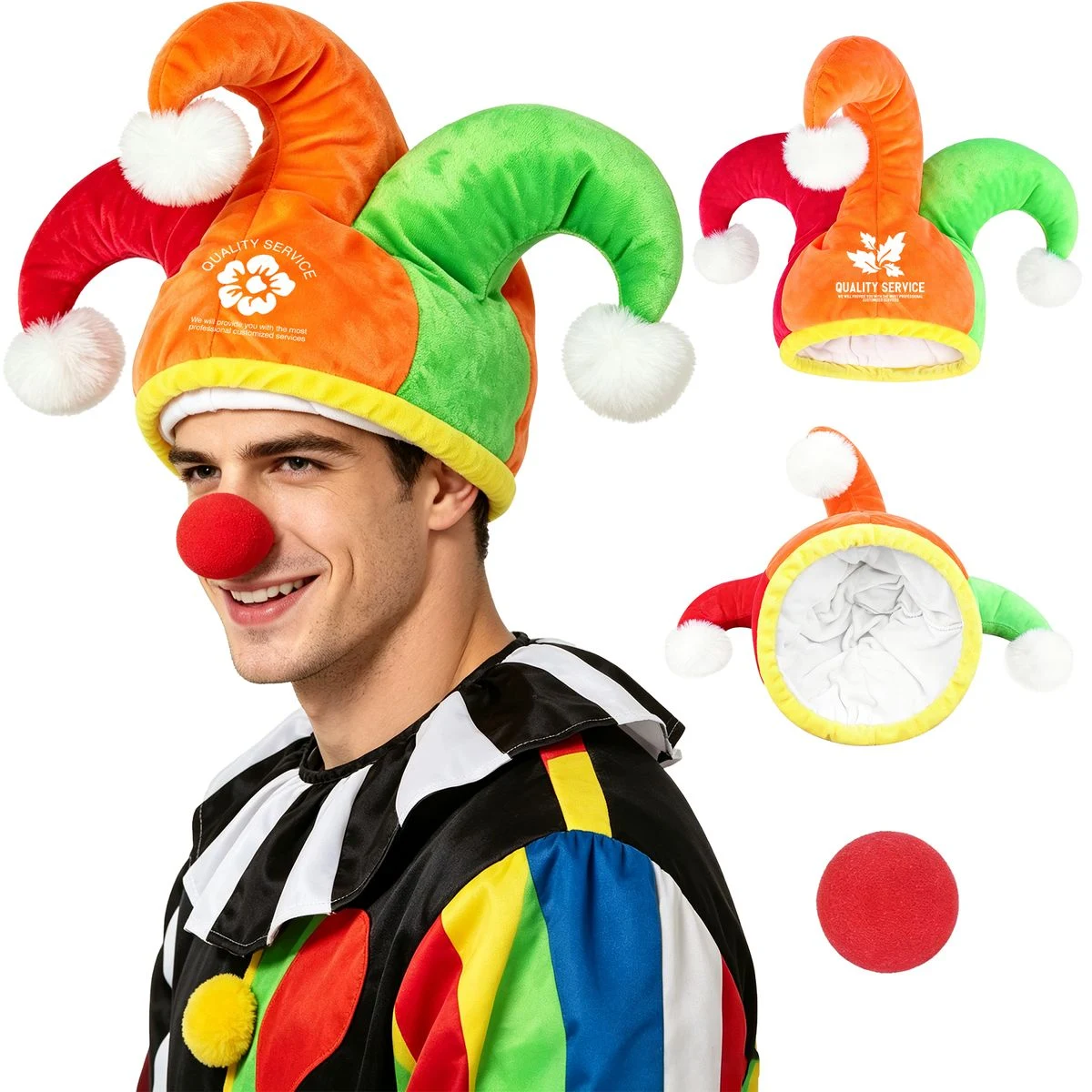 Festival Clown Costume Set - Hat & Red Nose 1