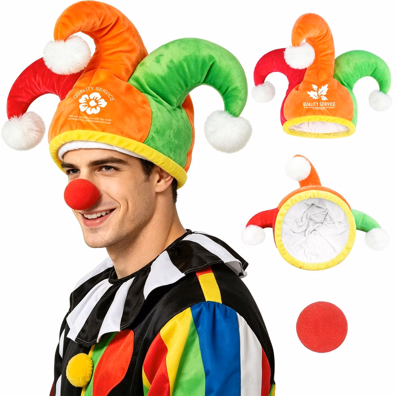 Festival Clown Costume Set - Hat & Red Nose
