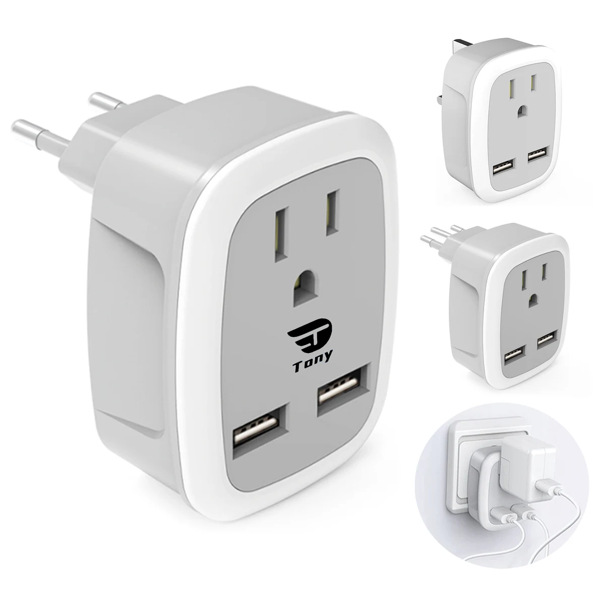 International Power Plug with 2 USB, Type C Outlet 1