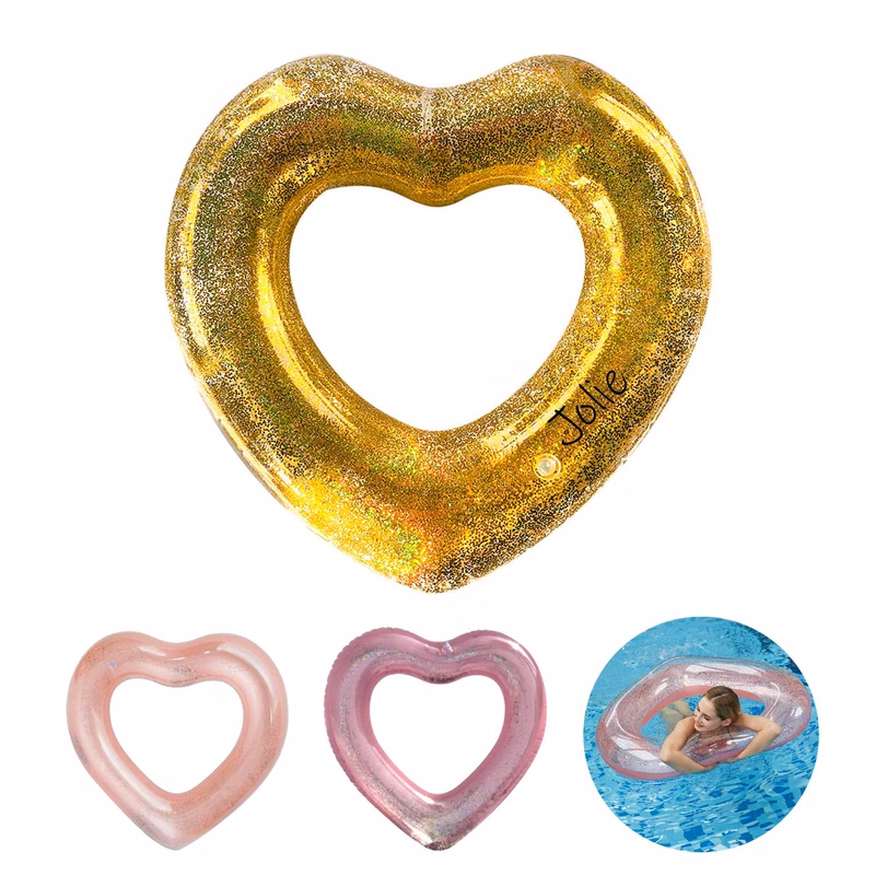 Heart Shaped Inflatable Pool Float With Glitter