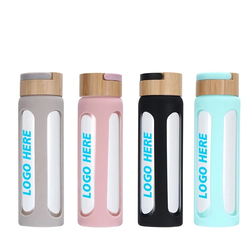 20oz Glass Bottles with Sleeve Silicone Sleeve, Bamboo Lid 1