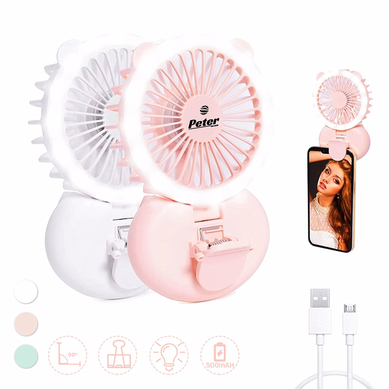 Handheld Mini Fan With Selfie Ring Light