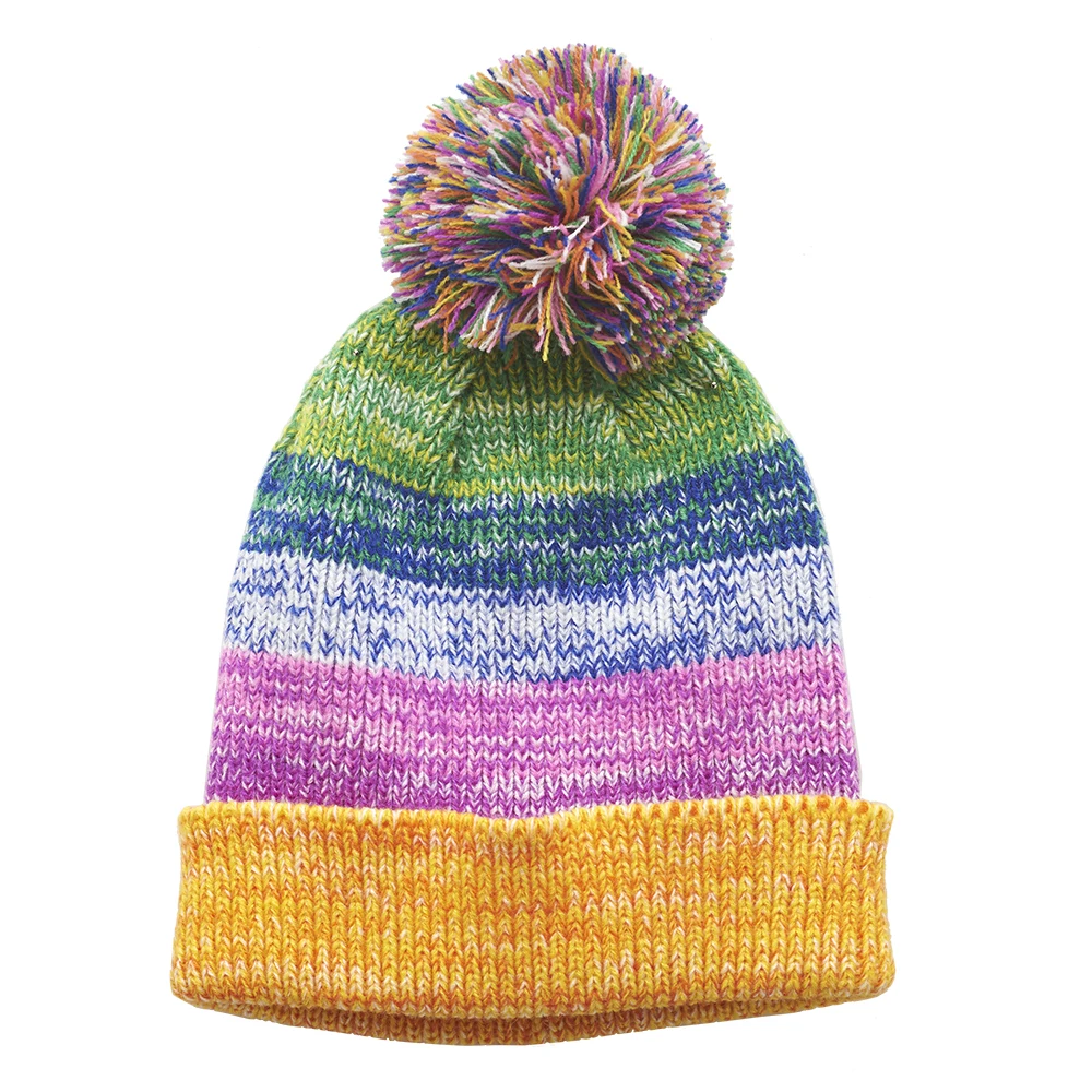 Multi-Color Knitted Pom Pom Beanie Hat 1