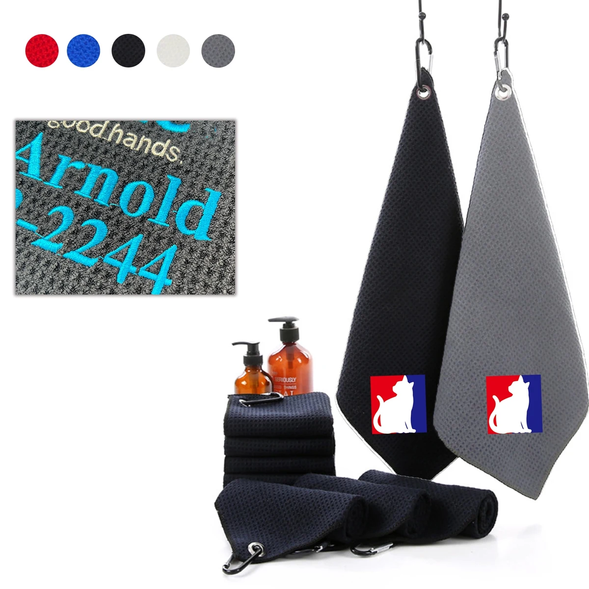Waffle Golf Towel With Carabiner Embroidery MOQ 50 1