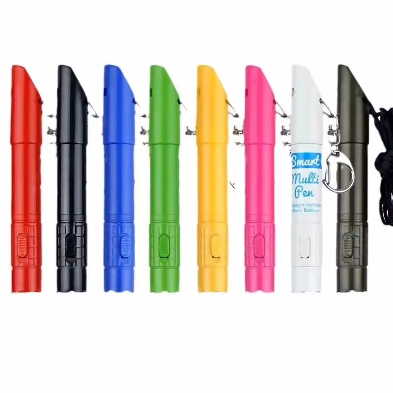 Multi-Function LED Flashlight Pen with Whistle and Keychain