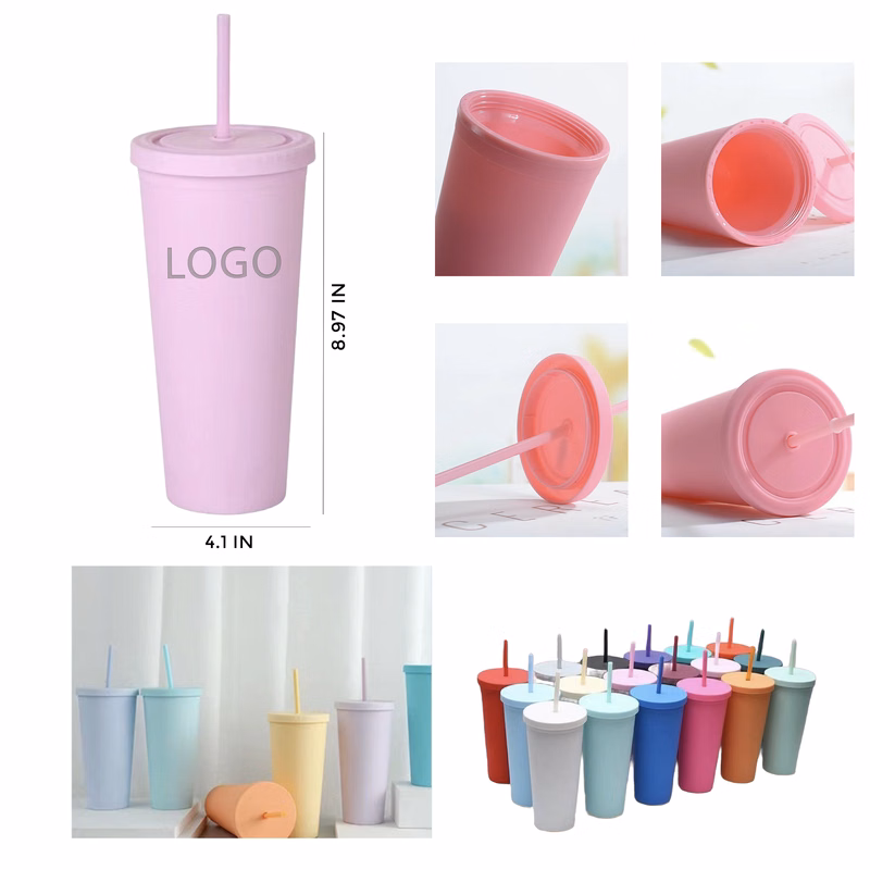 MOQ 10 Pcs 24oz Plastic Straw Cup