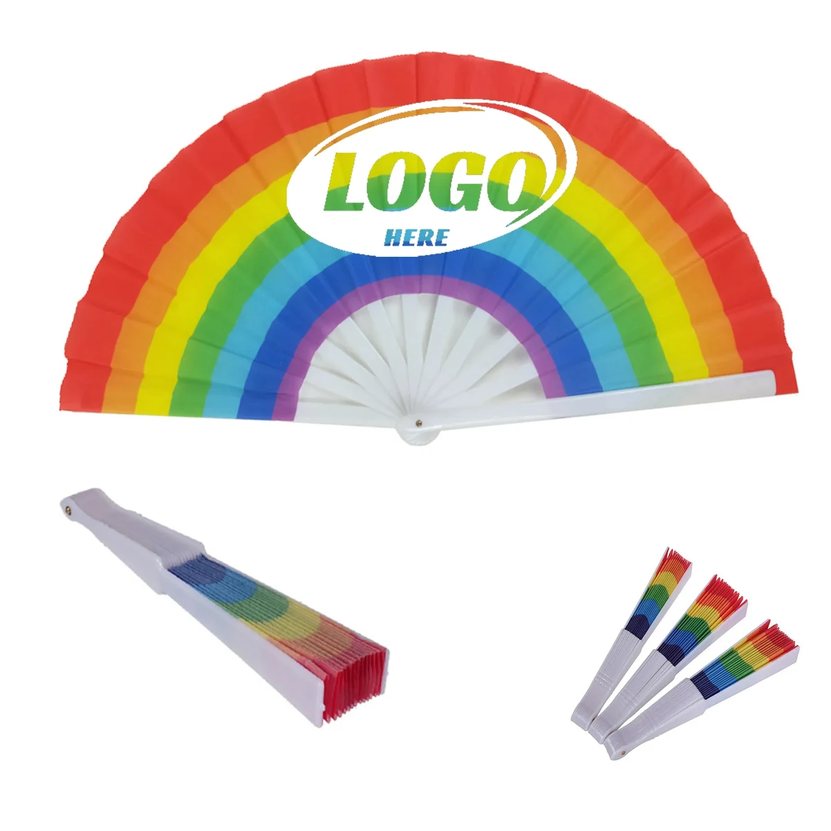 9" Large Rainbow Folding Fabric Hand Fan 1