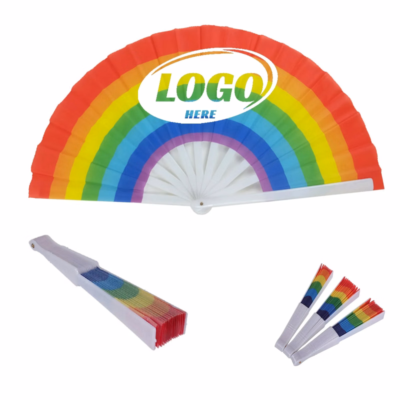 9" Large Rainbow Folding Fabric Hand Fan