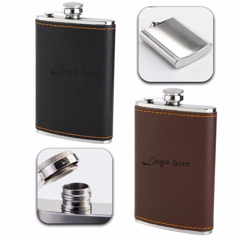 9oz Leather Covered Hip Flask Gift