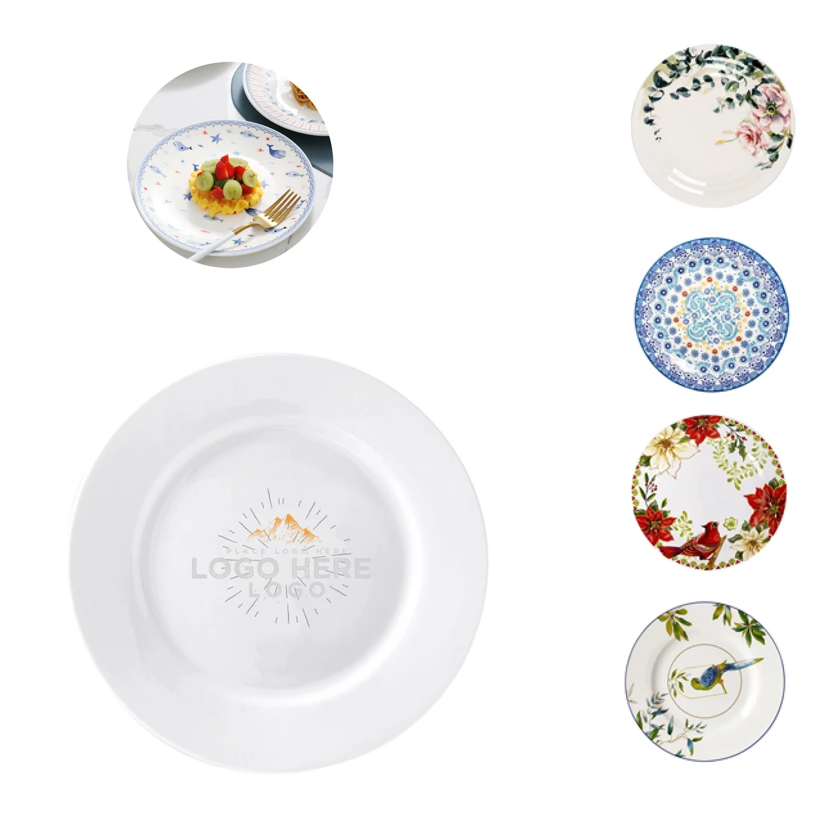 MOQ 50 Elegant 12 Inch Ceramic Dinner Plate With Custom Decal Print 1