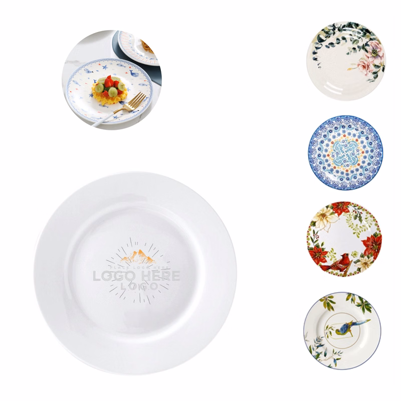 MOQ 50 Elegant 12 Inch Ceramic Dinner Plate With Custom Decal Print