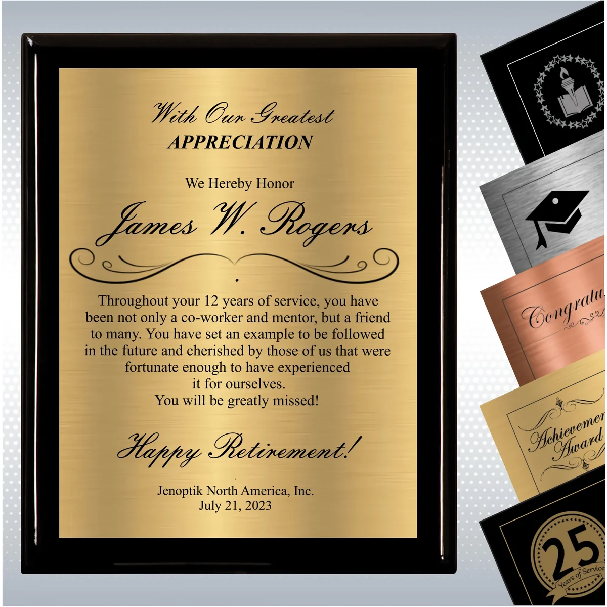 Black Piano Finish Wood Plaque Retirement Gift Award 1