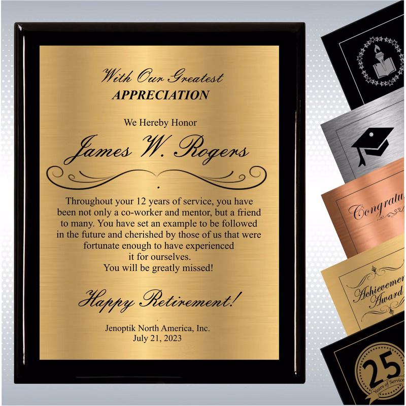Black Piano Finish Wood Plaque Retirement Gift Award