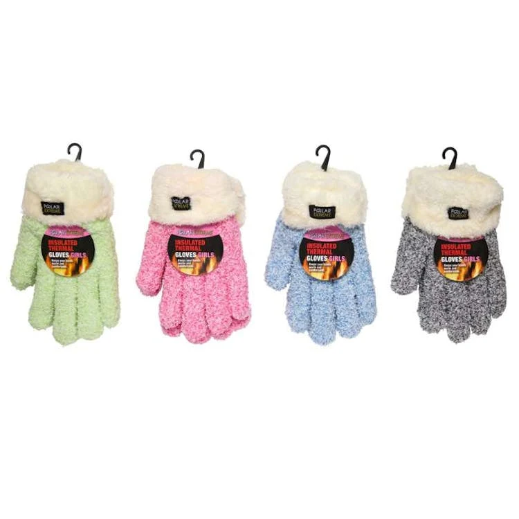 Girls Sherpa Lined Gloves Assorted Colors 1