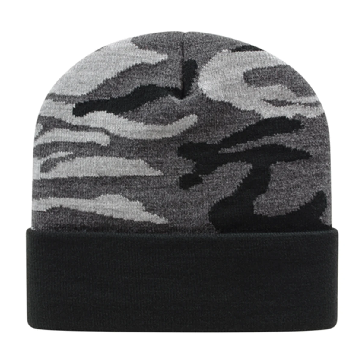 Urban Camouflage Knit Cap with Solid Color Cuff 1