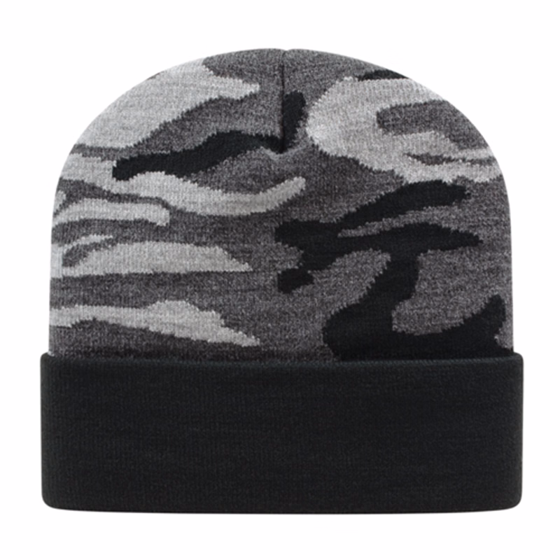 Urban Camouflage Knit Cap with Solid Color Cuff