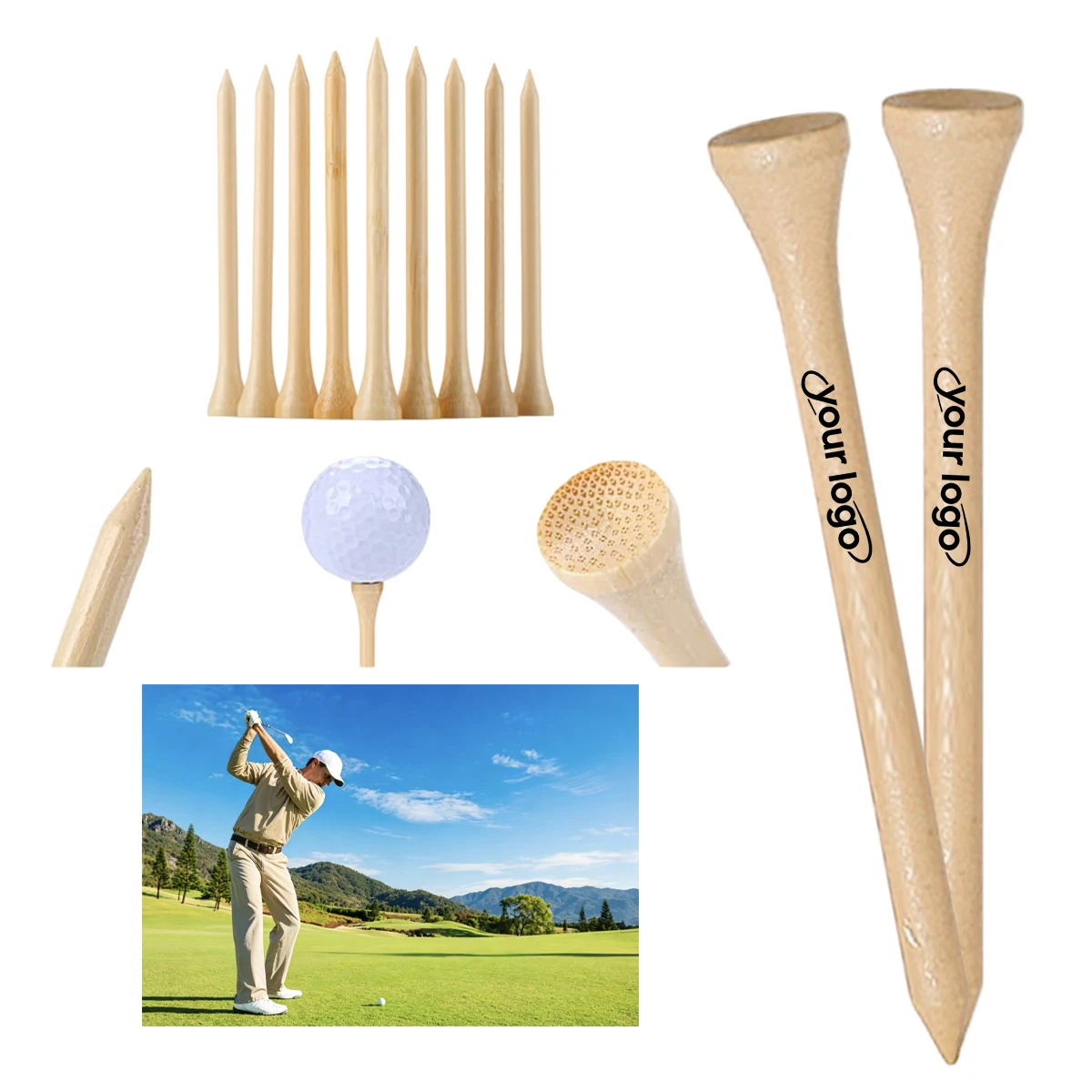 MOQ500 Natural Wooden Golf Tee 1