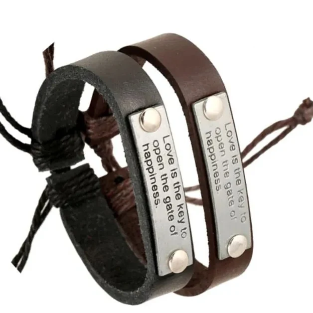 Leather Bracelet with Metal Plate Accessory 1