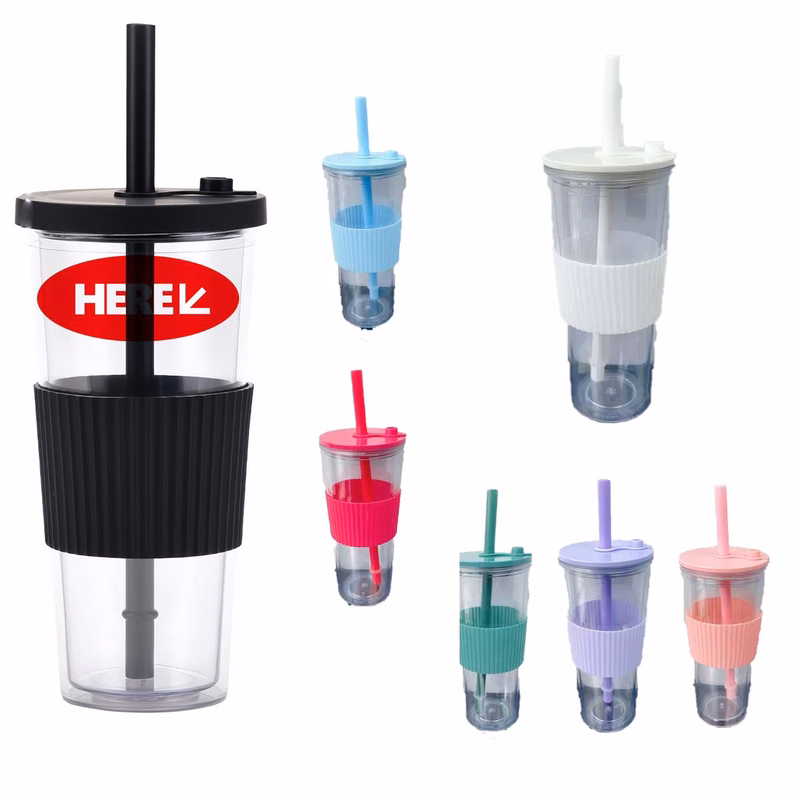 24Oz BPA-Free Double Wall Tumbler with Straw