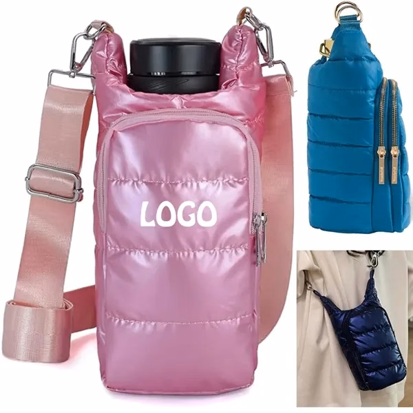 Puffer Water Bag Bottle Holder with Strap for Work, School and Travel
