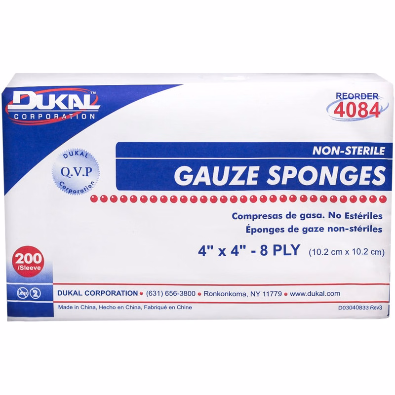 Gauze Sponges - 8-Ply 200 Pack 4" x 4"