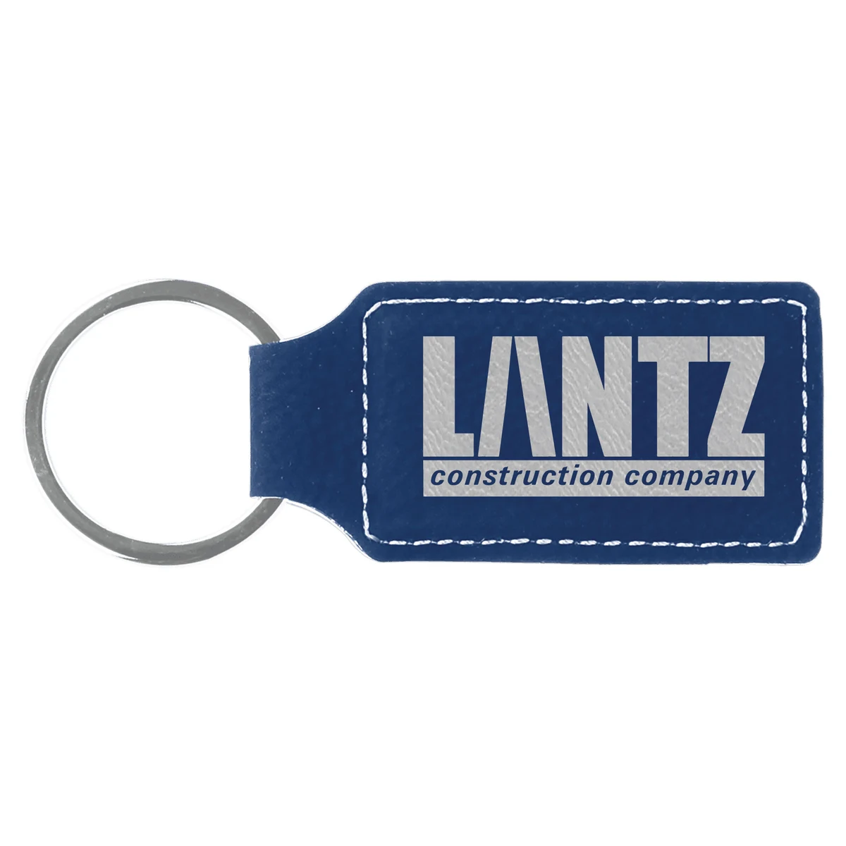 Blue/Silver Laserable Leatherette Rectangle Keychain 1
