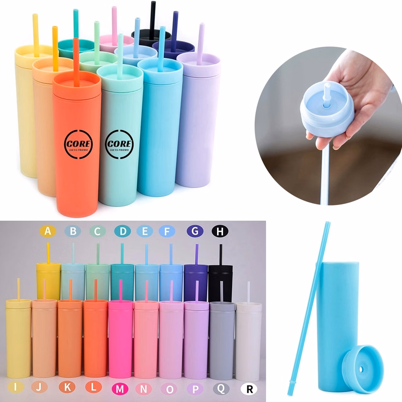 16 Oz.Skinny Tumbler With Straws