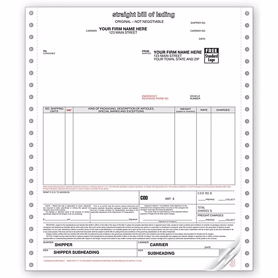 Classic continuous straight bill of lading