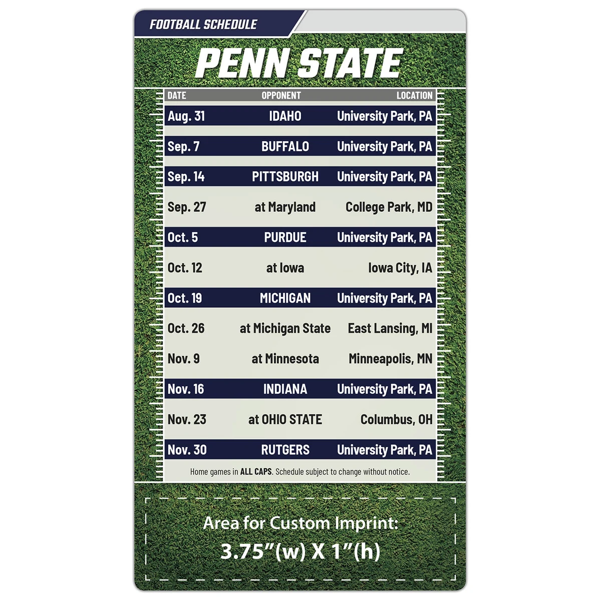 Magnet Football Sport Schedules - 4x7 Round Corners - PSU 1
