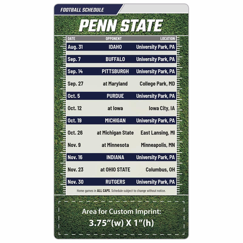 Magnet Football Sport Schedules - 4x7 Round Corners - PSU