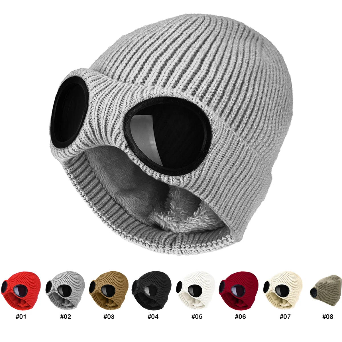 Men Women Wool Knitted Goggles Beanie 1