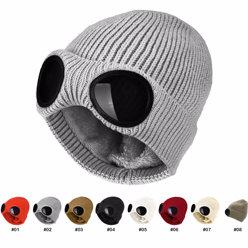 Men Women Wool Knitted Goggles Beanie