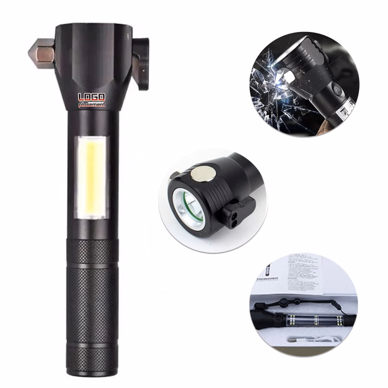 Portable COB Emergency Flashlight with Car Safety Hammer