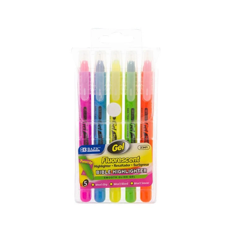 Fluorescent Gel Highlighters - 5 Color Pack 1