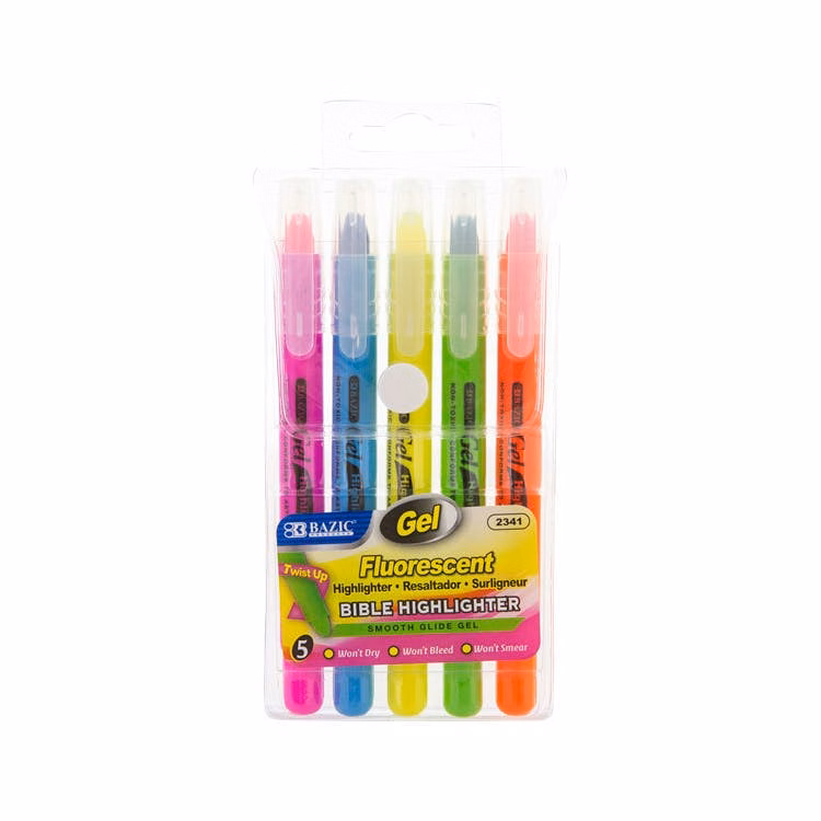 Fluorescent Gel Highlighters - 5 Color Pack