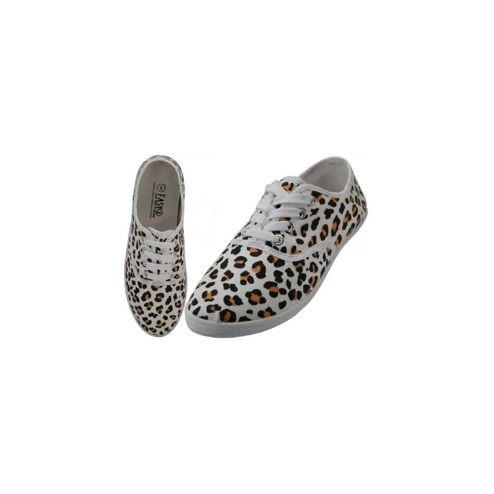 Women's Lace Up Canvas Shoes - Sizes 6-11 Ivory Leopard Print 1