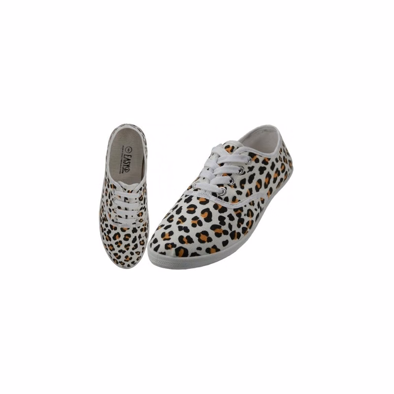 Women's Lace Up Canvas Shoes - Sizes 6-11 Ivory Leopard Print