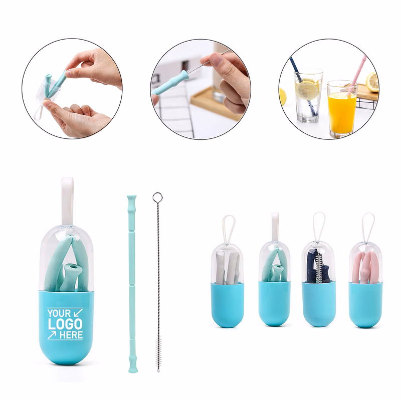 Collapsible Eco Silicone Drinking Straw With Case