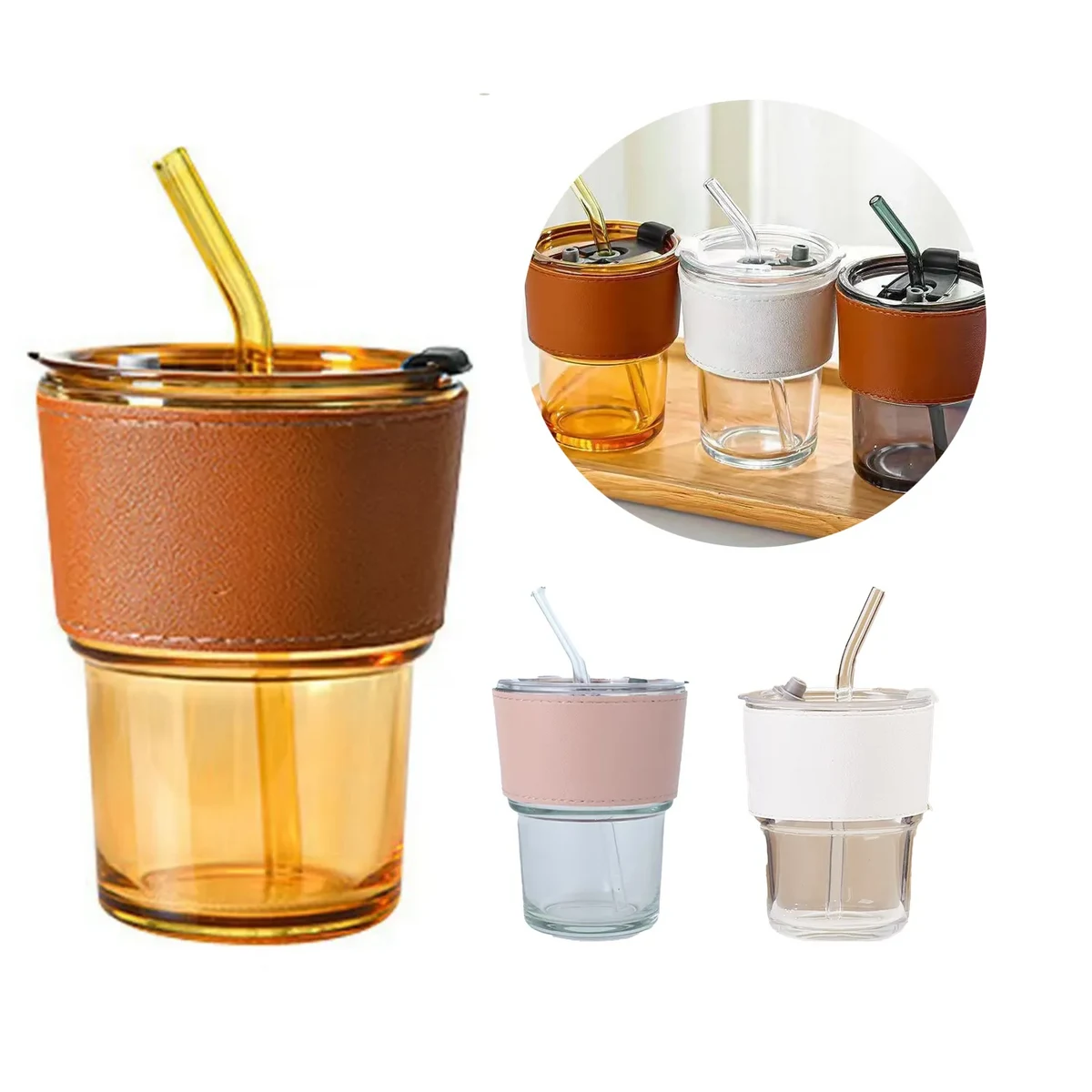 Glass Cup With Cover And Straw 1