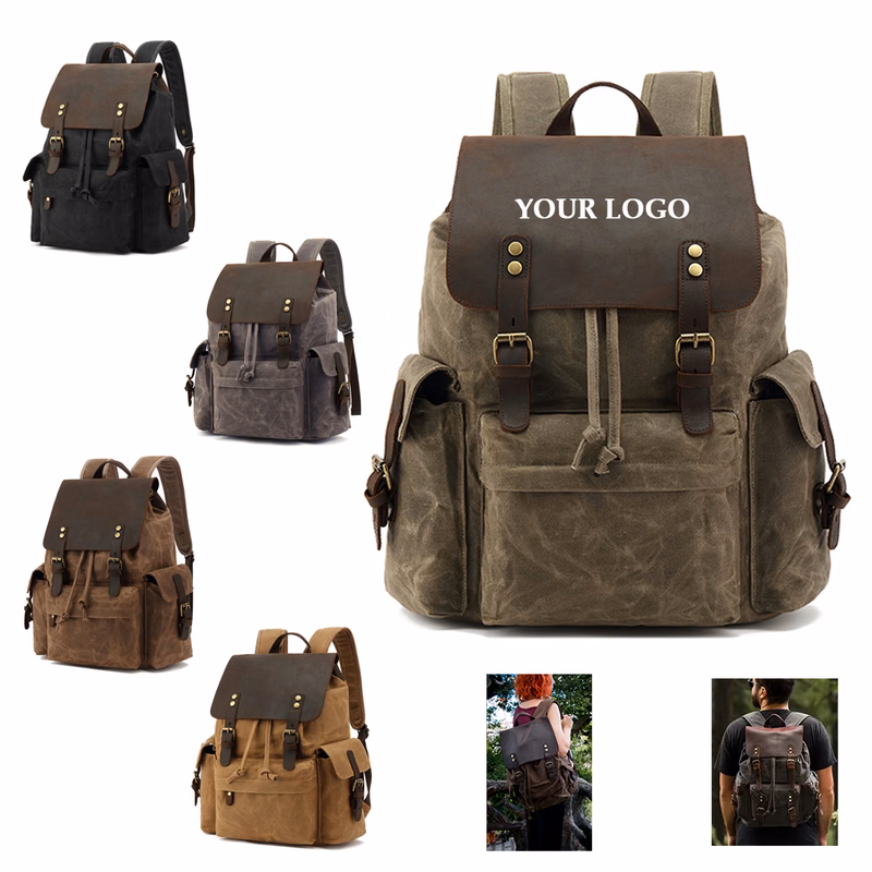 Leather Canvas Backpack