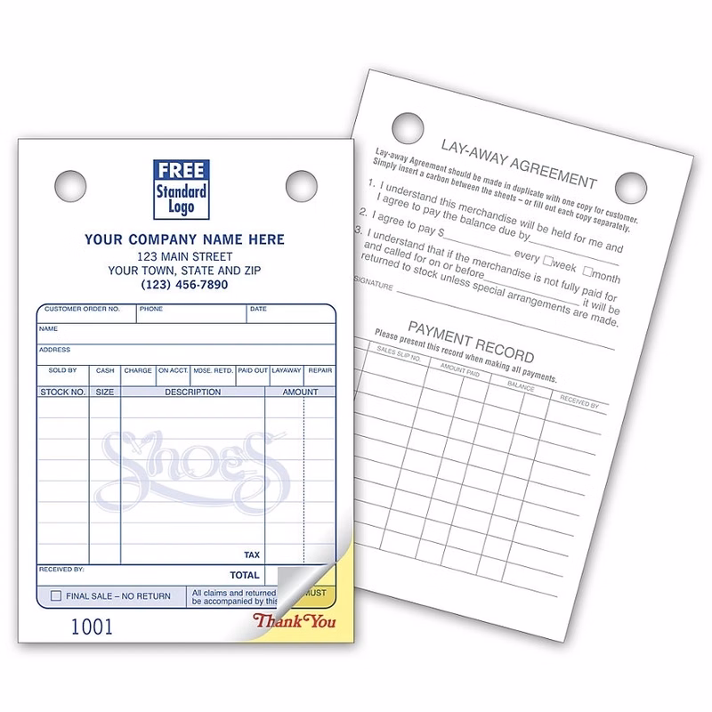 Shoe Register Forms - Small Classic