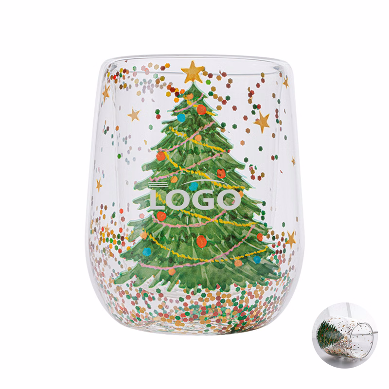Festive Christmas Glitter Glass with Double Wall Design