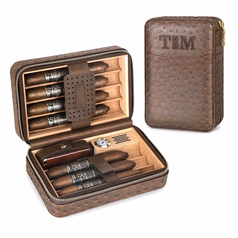 PU Leather Cigar Humidor Box with Lighter and Humidifier Set