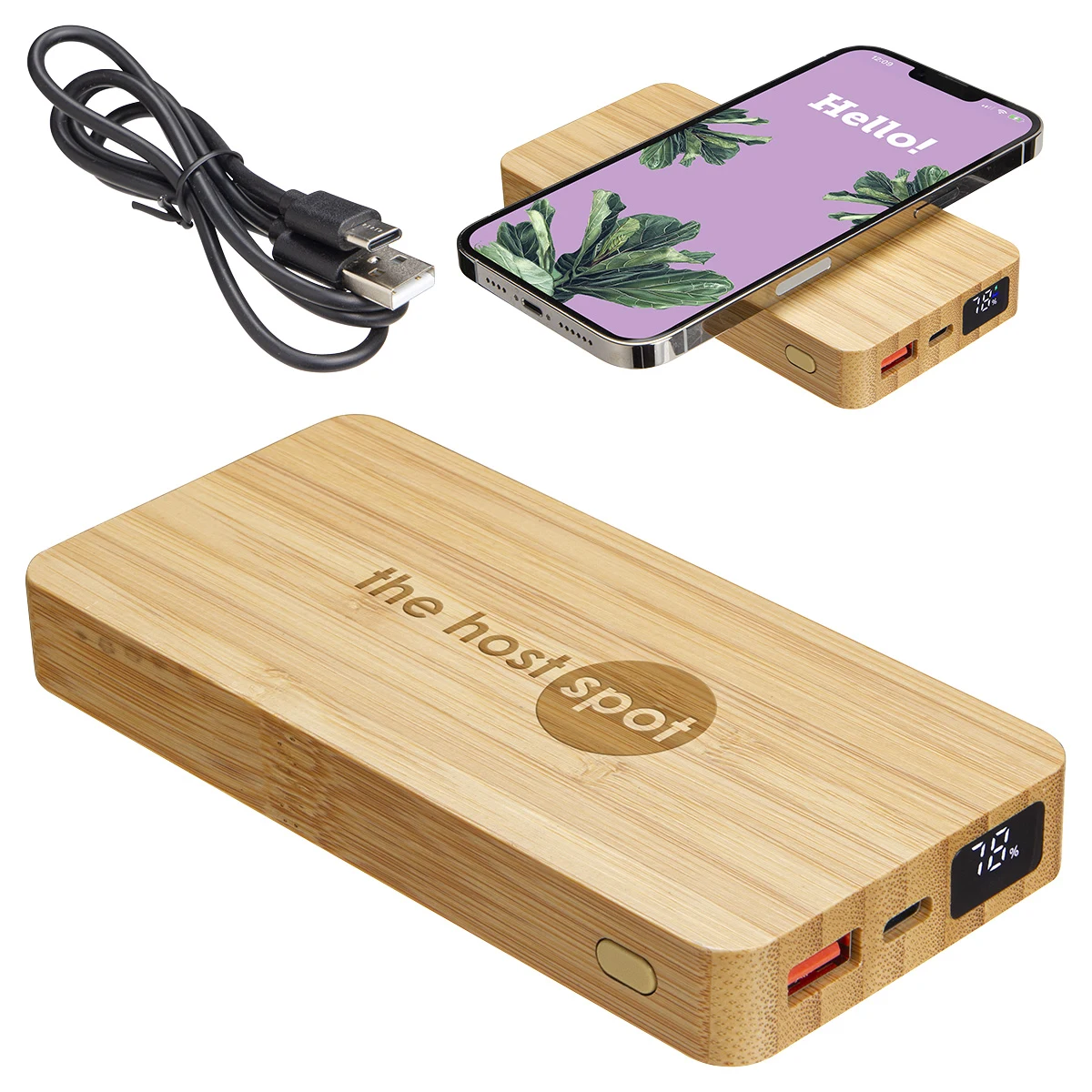 Bamboo 10000mAh Dual Port Power Bank with 10W Wireless Charger 1
